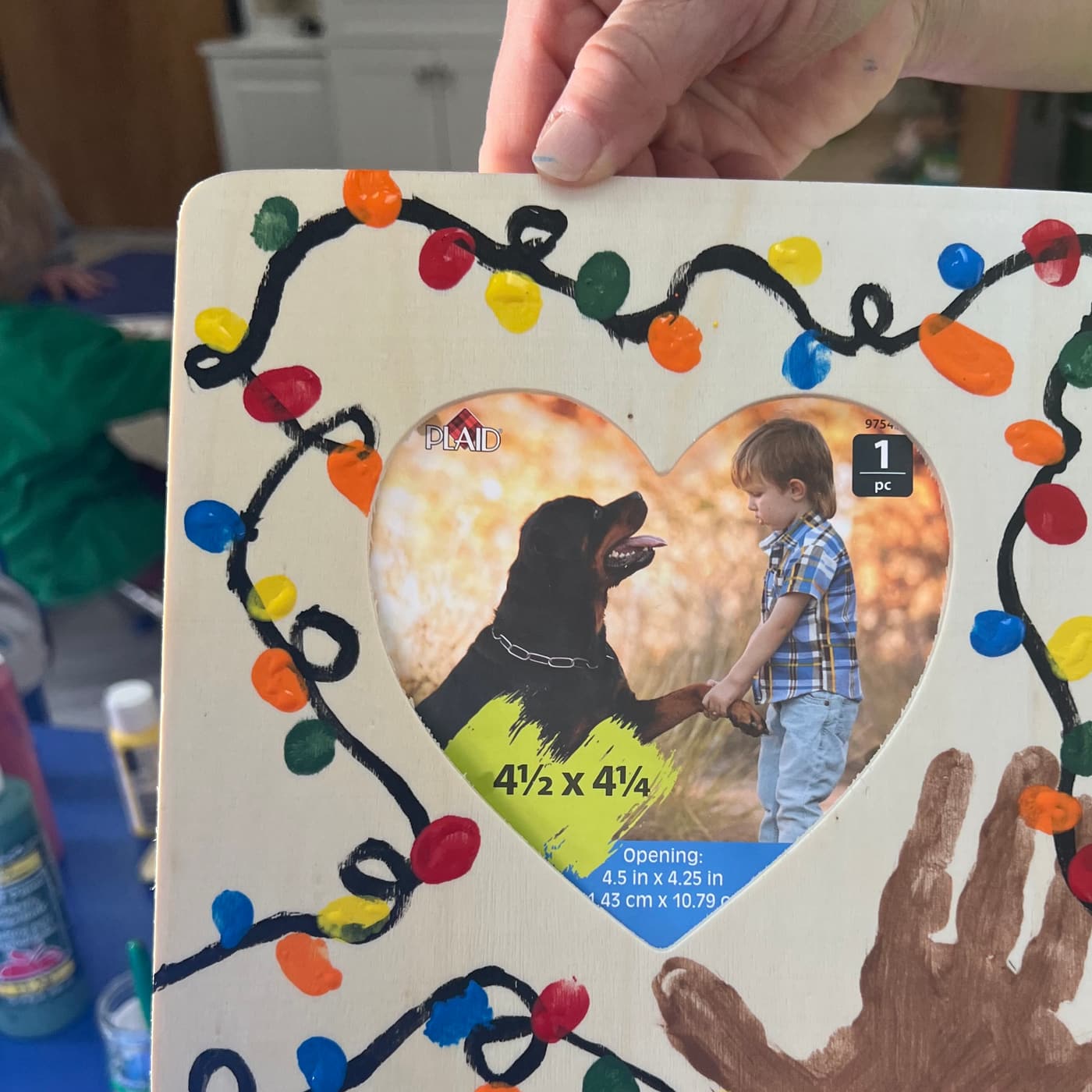 A close-up of a child-created picture frame activity at Milestone Center for Children.